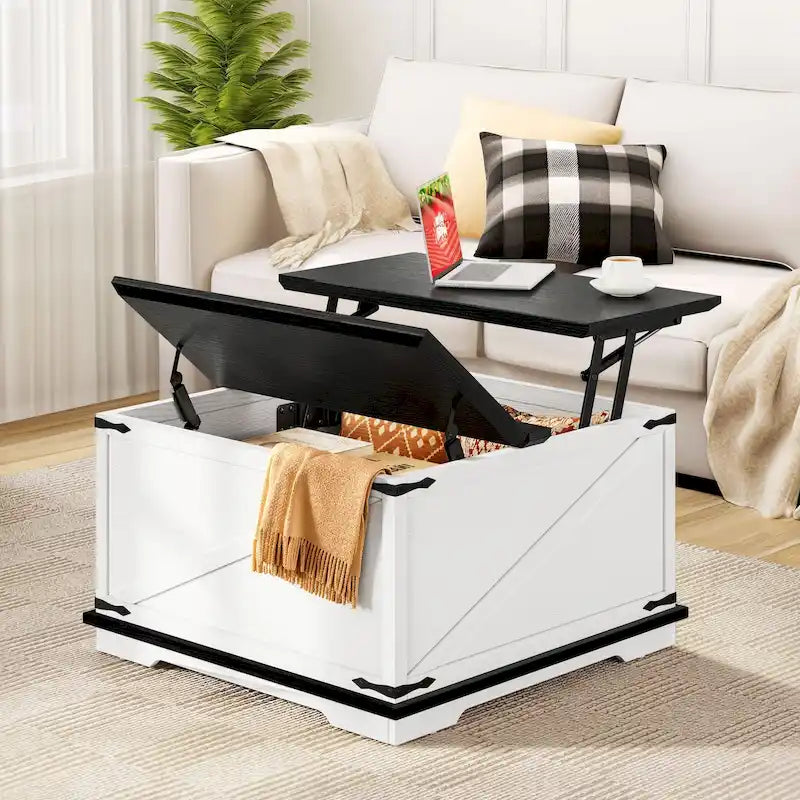 Tavolino quadrato sollevabile Moasis Farmhouse con contenitore