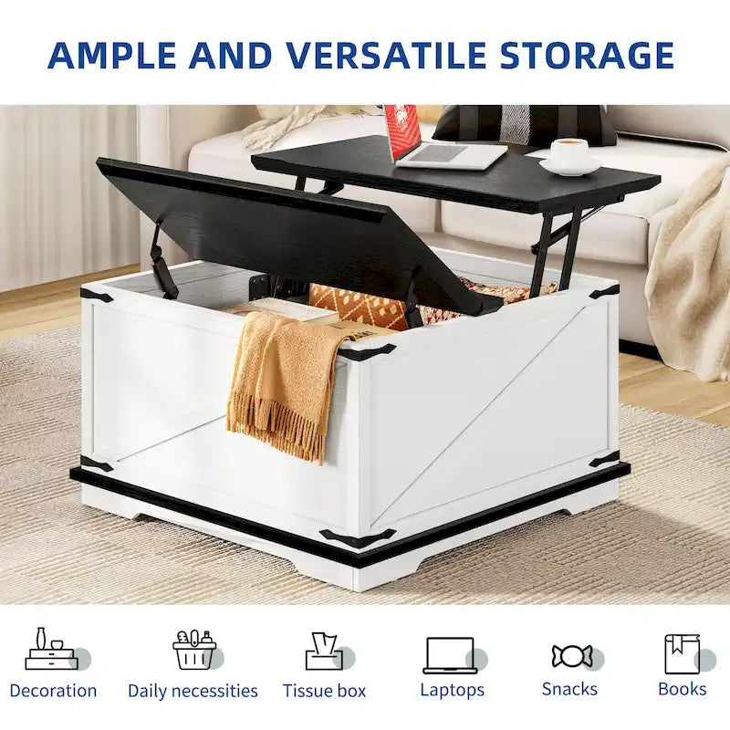 Tavolino quadrato sollevabile Moasis Farmhouse con contenitore