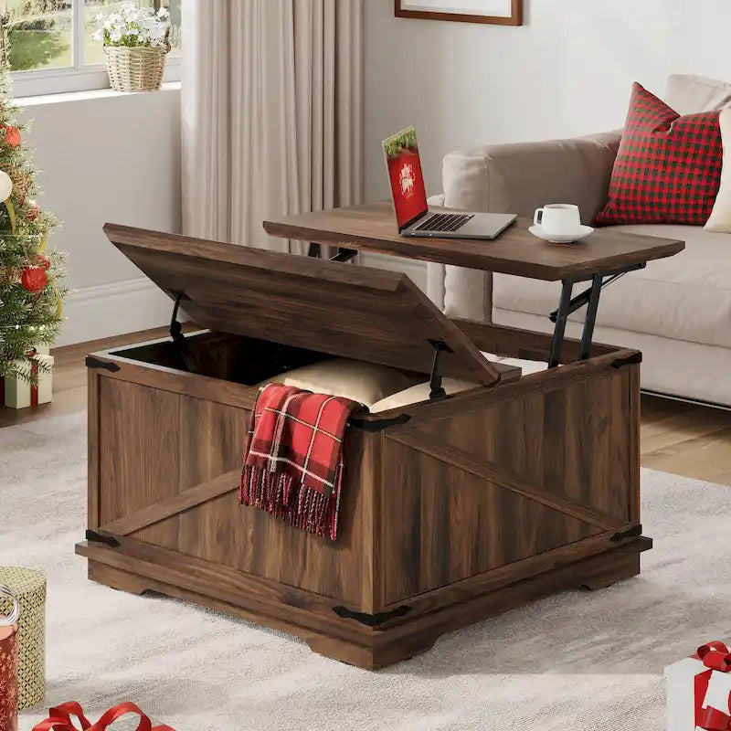 Tavolino quadrato sollevabile Moasis Farmhouse con contenitore