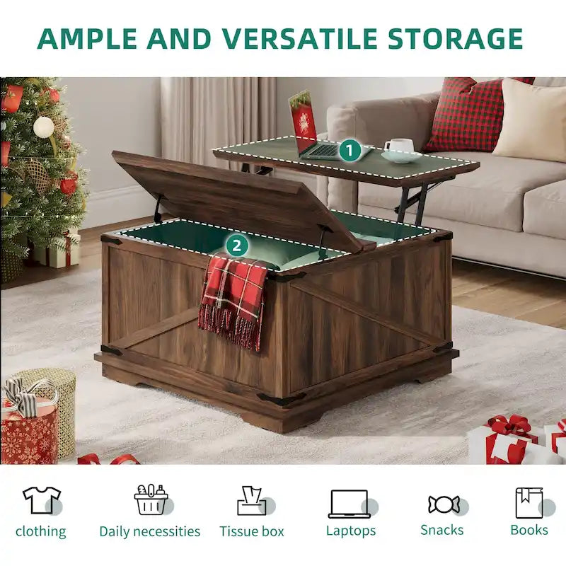 Tavolino quadrato sollevabile Moasis Farmhouse con contenitore