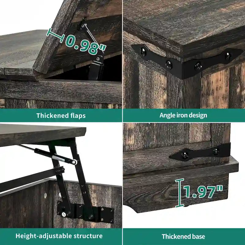 Tavolino quadrato sollevabile Moasis Farmhouse con contenitore