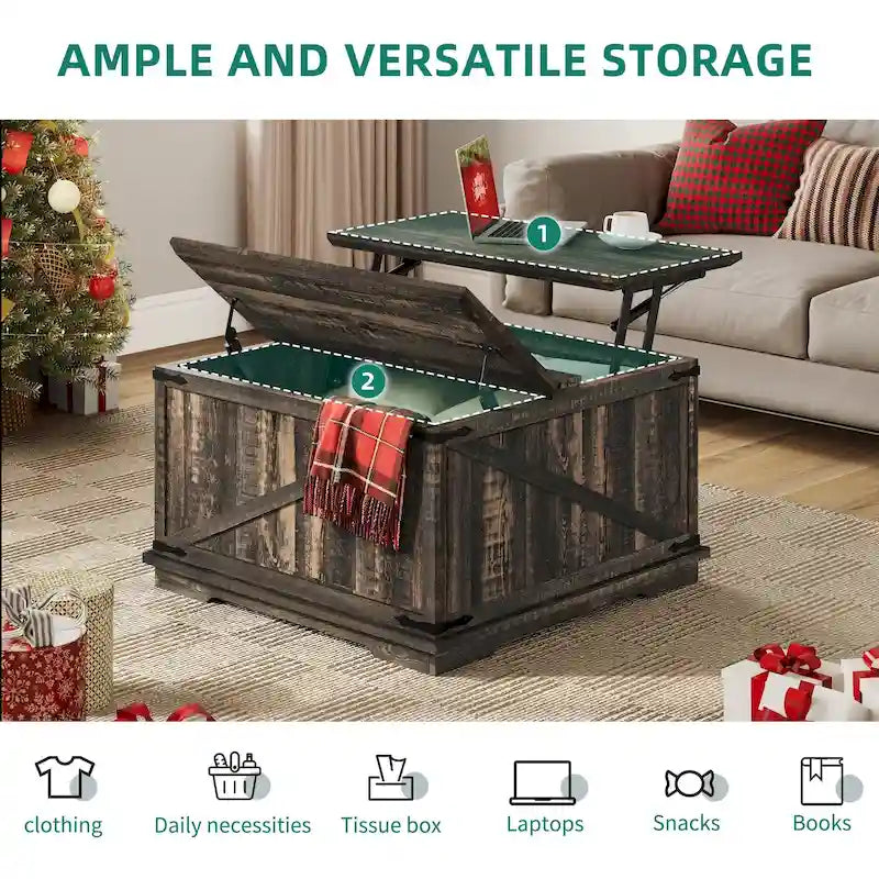 Tavolino quadrato sollevabile Moasis Farmhouse con contenitore