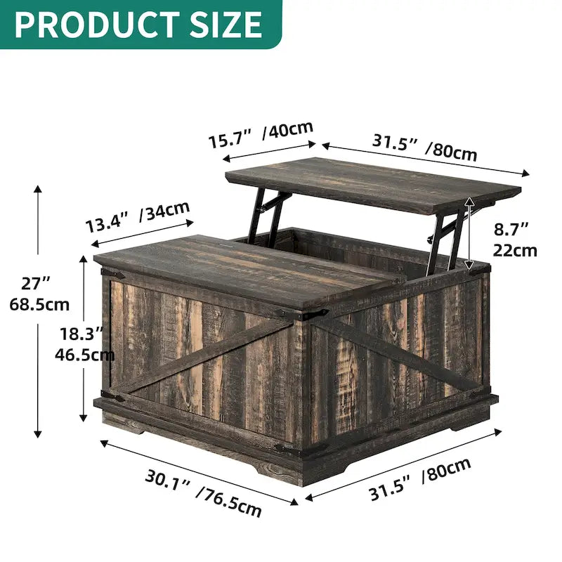 Tavolino quadrato sollevabile Moasis Farmhouse con contenitore