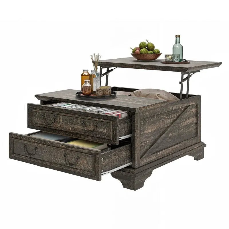Tavolino quadrato sollevabile Moasis Farmhouse con contenitore
