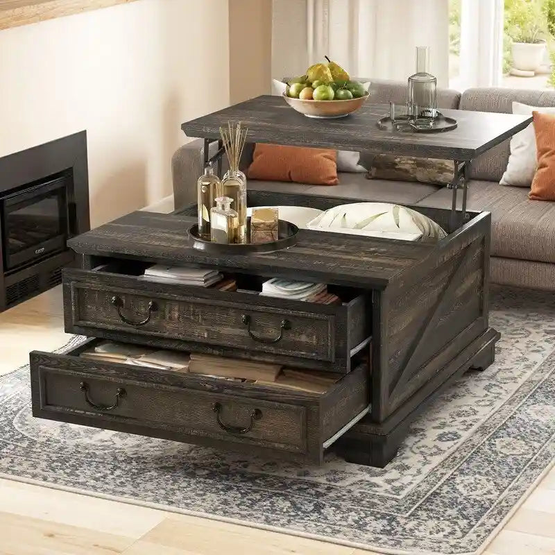 Tavolino quadrato sollevabile Moasis Farmhouse con contenitore