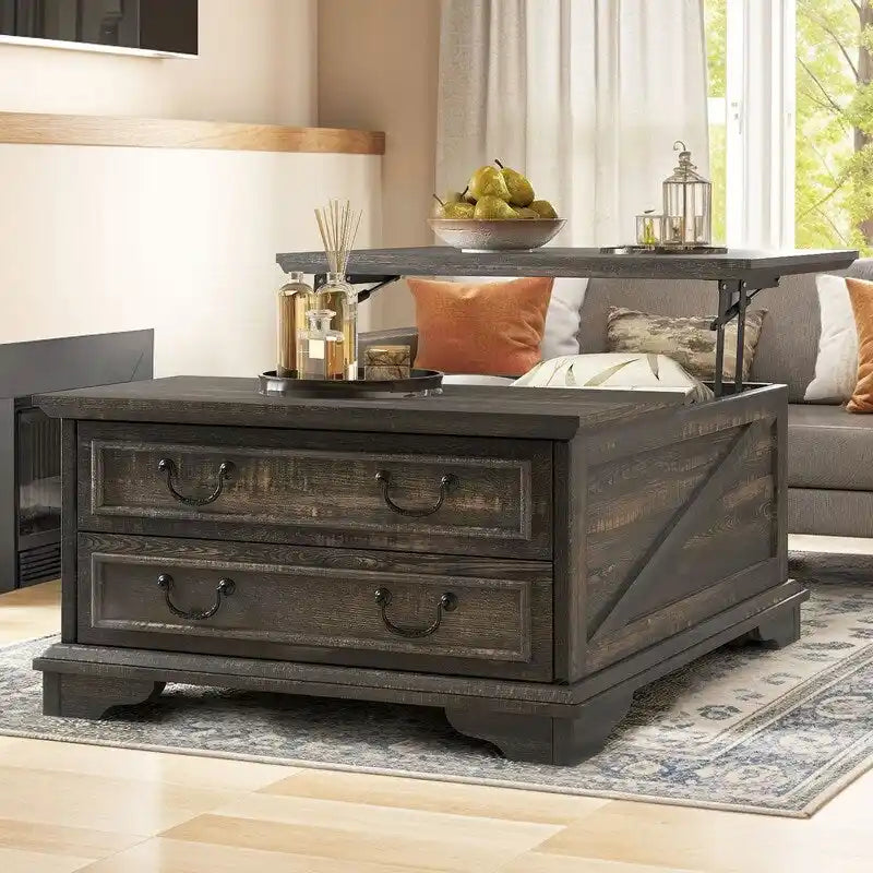 Tavolino quadrato sollevabile Moasis Farmhouse con contenitore