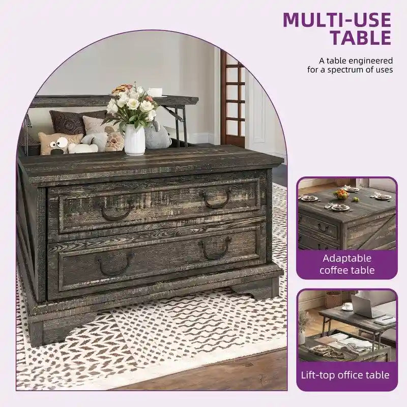 Tavolino quadrato sollevabile Moasis Farmhouse con contenitore