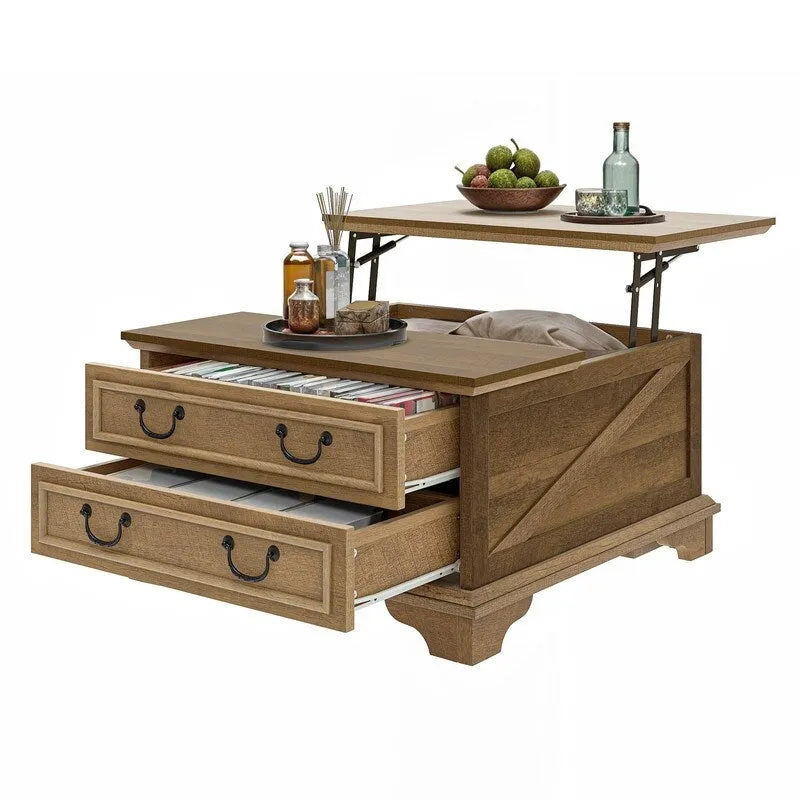 Tavolino quadrato sollevabile Moasis Farmhouse con contenitore
