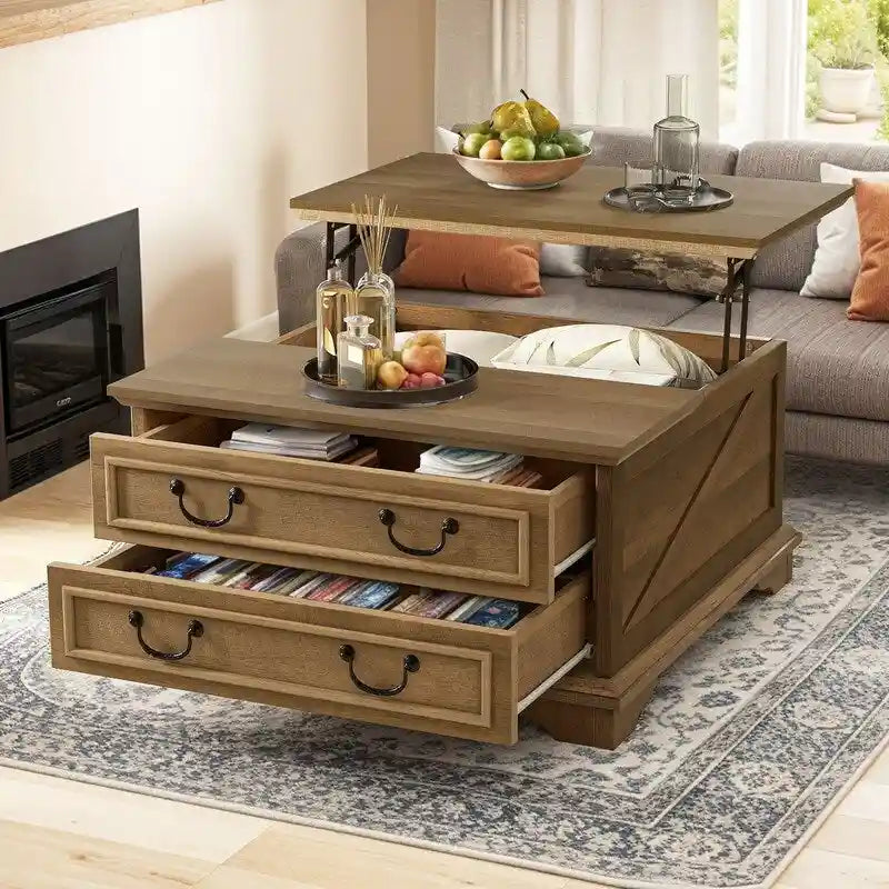 Tavolino quadrato sollevabile Moasis Farmhouse con contenitore