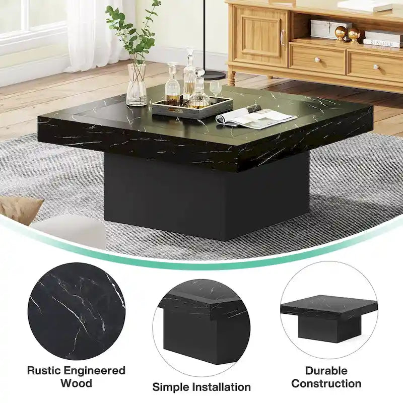 Tavolino da caffè quadrato con LED stile rustico, in legno composito, per soggiorno