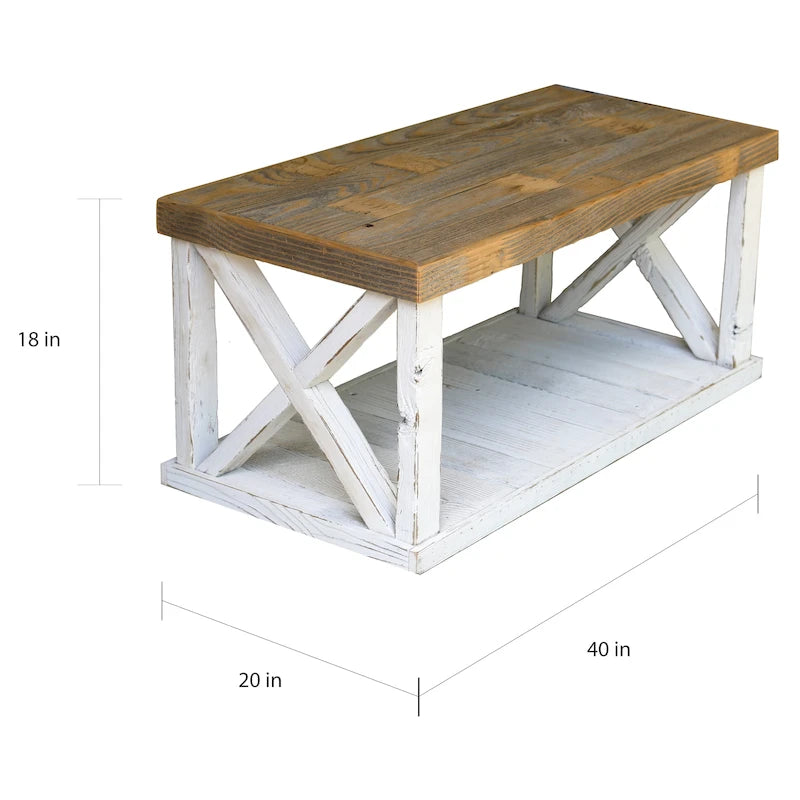 Tavolino da Caffè in Legno con Gambe a X