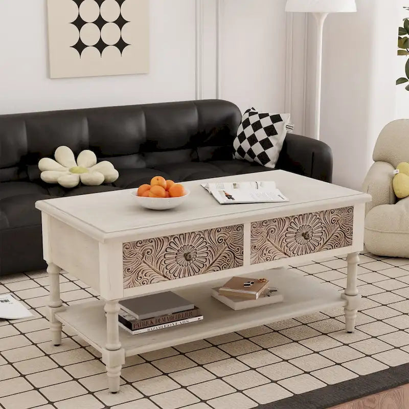 COSIEST Vintage Solid Wood 2-Drawers Console Table-31.5W x 12L x 30H