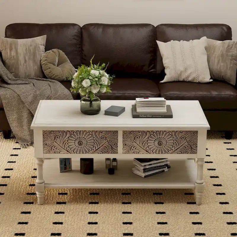 COSIEST Vintage Solid Wood 2-Drawers Console Table-31.5W x 12L x 30H