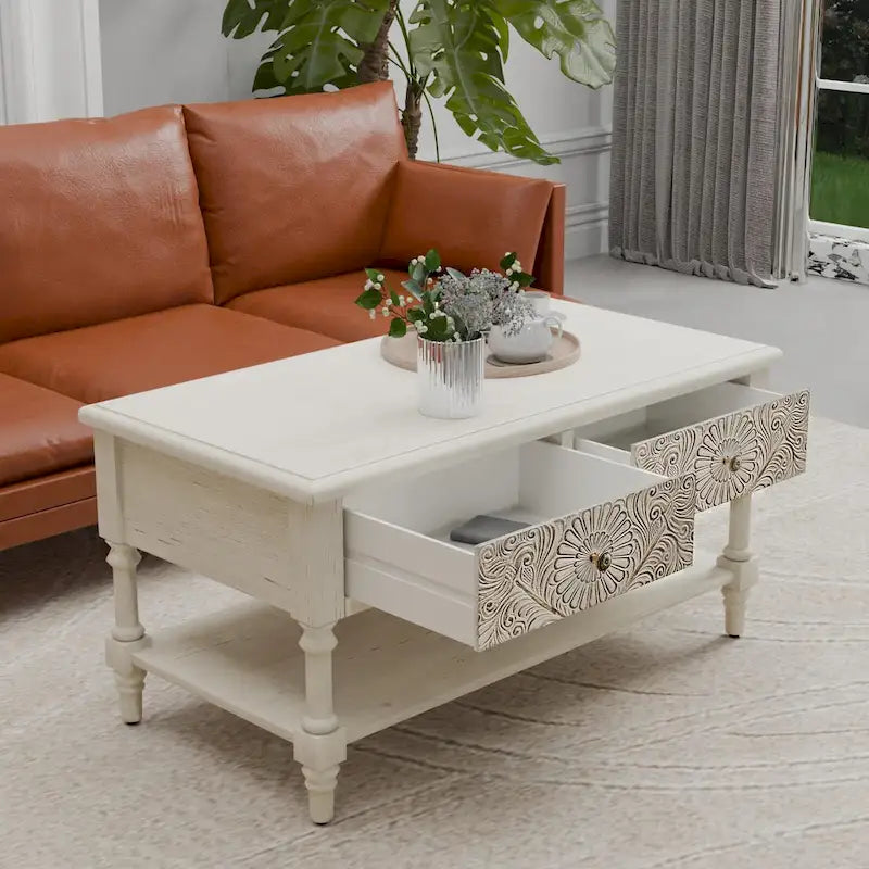 COSIEST Vintage Solid Wood 2-Drawers Console Table-31.5W x 12L x 30H