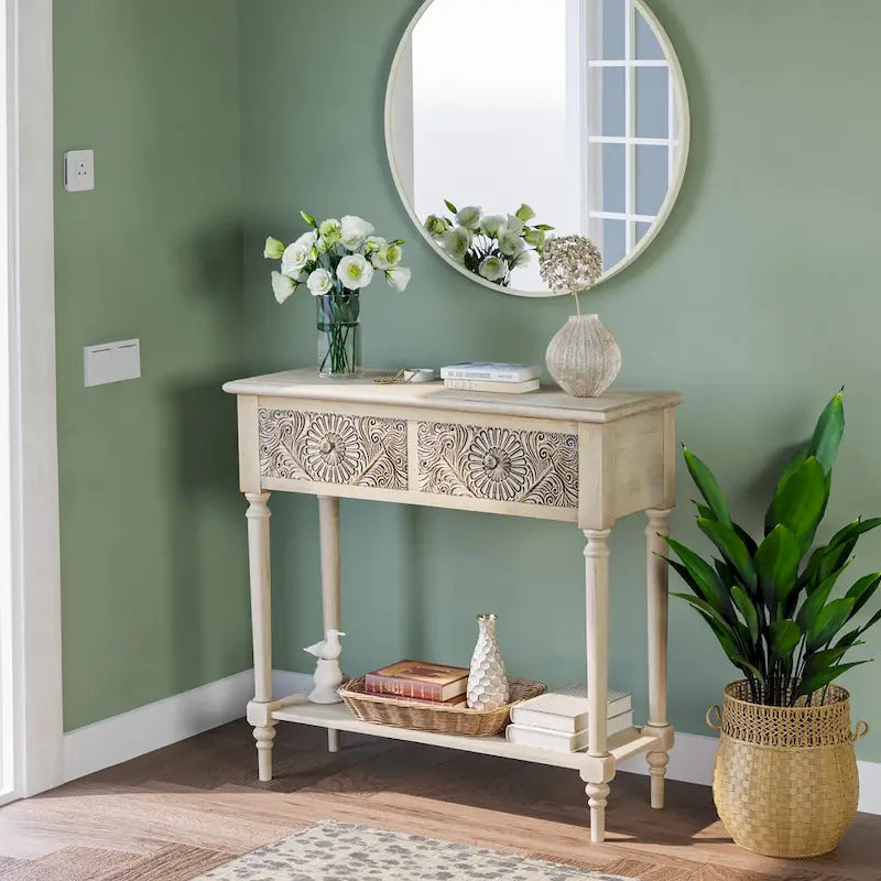 COSIEST Vintage Solid Wood 2-Drawers Console Table-31.5W x 12L x 30H