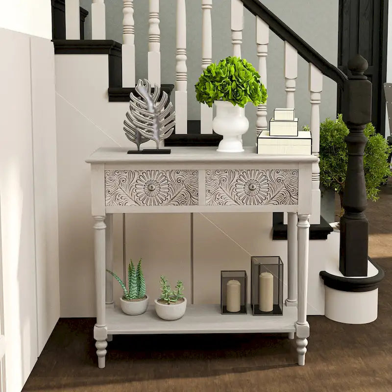 COSIEST Vintage Solid Wood 2-Drawers Console Table-31.5W x 12L x 30H
