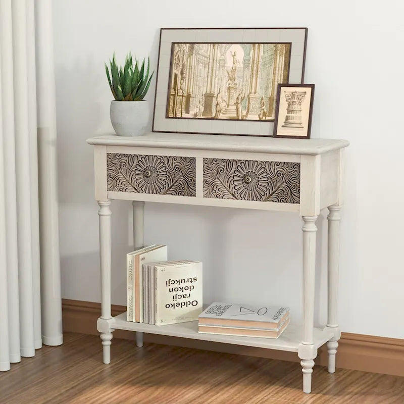 COSIEST Vintage Solid Wood 2-Drawers Console Table-31.5W x 12L x 30H