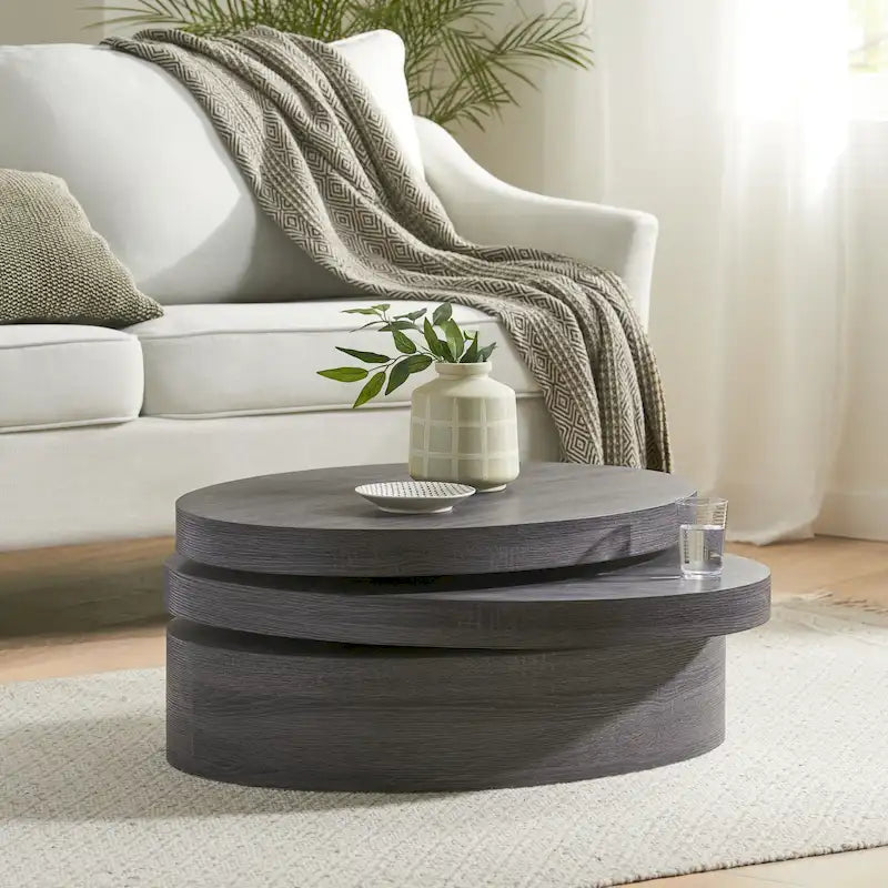 Tavolino da Caffè Ovale Carson Mod Girevole in Legno di Christopher Knight Home