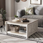 Table basse carrée en bois, style rustique moderne, avec rangement