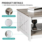 Table basse carrée en bois, style rustique moderne, avec rangement