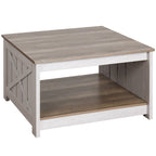 Table basse carrée en bois, style rustique moderne, avec rangement
