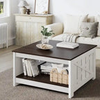 Table basse carrée en bois, style rustique moderne, avec rangement