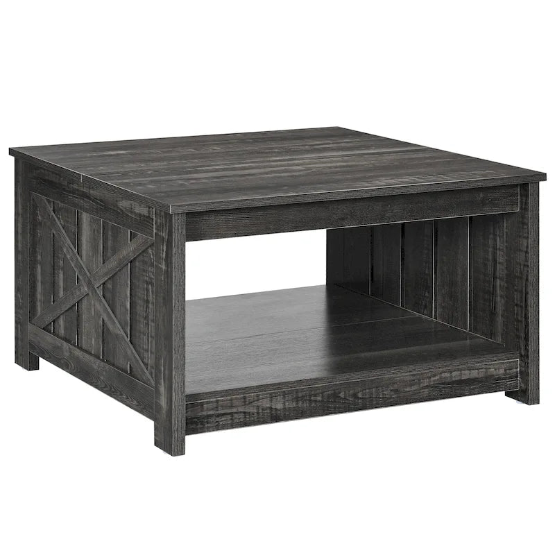 Table basse carrée en bois, style rustique moderne, avec rangement