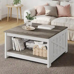 Table basse carrée en bois, style rustique moderne, avec rangement