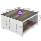 Table basse carrée en bois, style rustique moderne, avec rangement