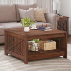 Table basse carrée en bois, style rustique moderne, avec rangement