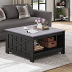 Table basse carrée en bois, style rustique moderne, avec rangement
