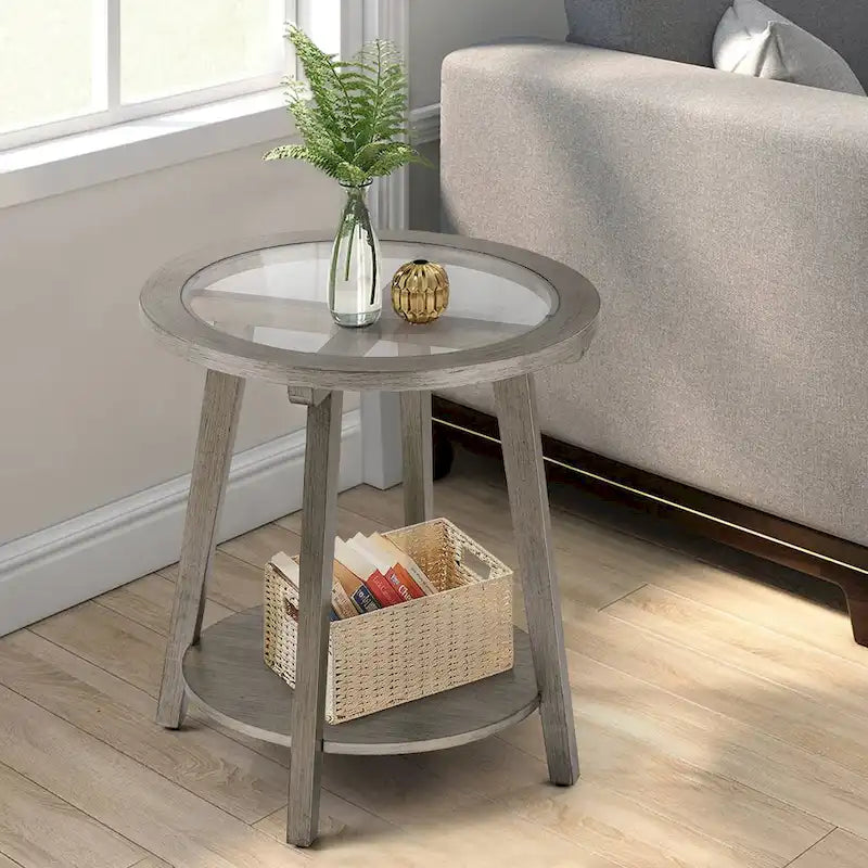 Tavolino rotondo in vetro a 2 livelli COSIEST per soggiorno - 56x56x61 cm