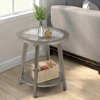 Tavolino rotondo in vetro a 2 livelli COSIEST per soggiorno - 56x56x61 cm