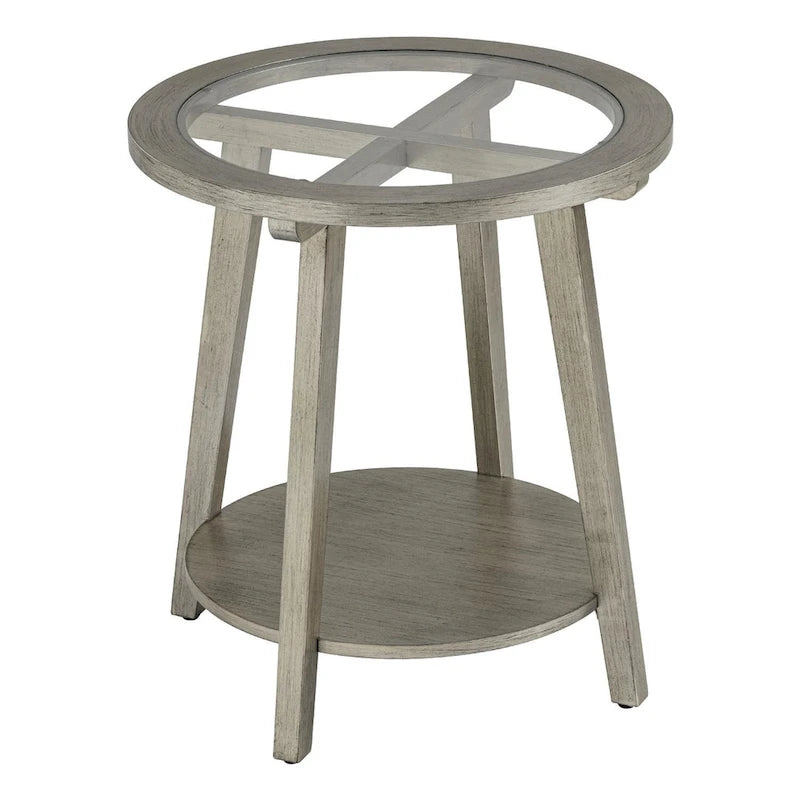 Tavolino rotondo in vetro a 2 livelli COSIEST per soggiorno - 56x56x61 cm