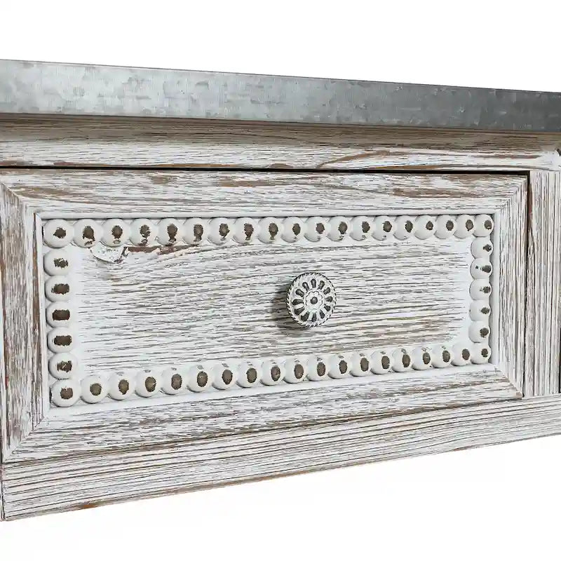 Tavolo Consolle a 3 Cassetti Stile Industriale in Legno Invecchiato e Metallo