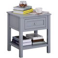 HOMCOM Accent End Table Nightstand with Grey Tabletop, Storage Drawer, and Bottom Shelf