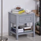 HOMCOM Comodino Tavolino da Salotto con Piano Grigio, Cassetto Contenitore e Ripiano Inferiore