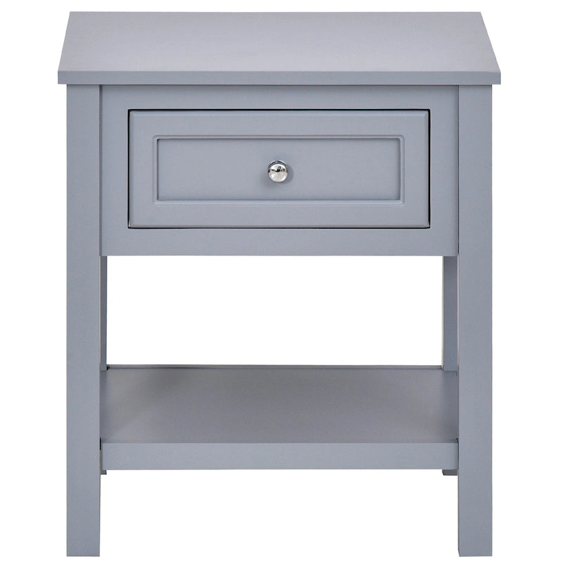 HOMCOM Comodino Tavolino da Salotto con Piano Grigio, Cassetto Contenitore e Ripiano Inferiore