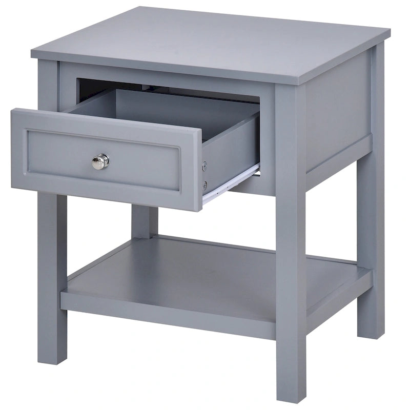 HOMCOM Comodino Tavolino da Salotto con Piano Grigio, Cassetto Contenitore e Ripiano Inferiore