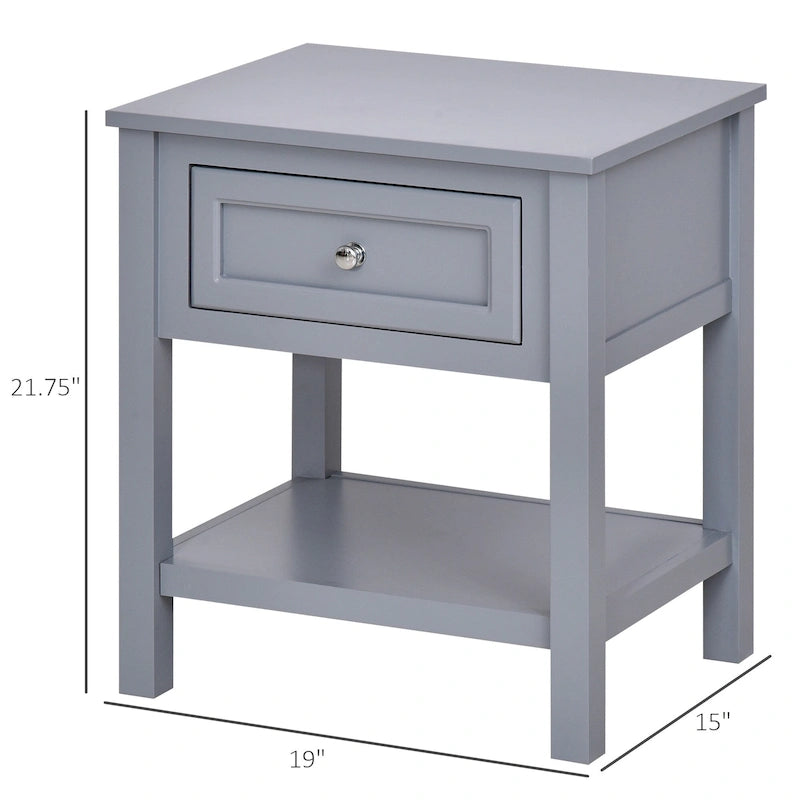 HOMCOM Comodino Tavolino da Salotto con Piano Grigio, Cassetto Contenitore e Ripiano Inferiore