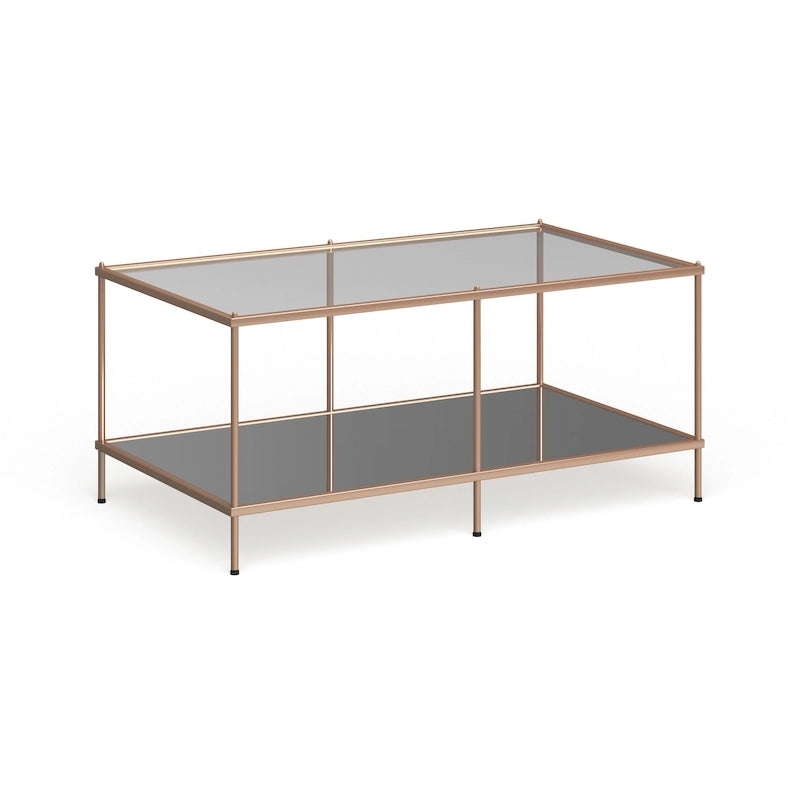 Tavolino da caffè rettangolare SEI Furniture Grant Goldtone con piano in vetro e ripiano inferiore