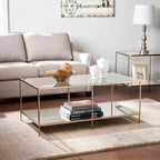 SEI Furniture Grant Goldtone Rectangular Coffee Table with Glass top and Bottom Shelf