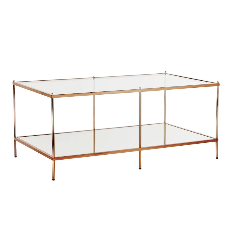Tavolino da caffè rettangolare SEI Furniture Grant Goldtone con piano in vetro e ripiano inferiore