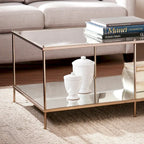 Tavolino da caffè rettangolare SEI Furniture Grant Goldtone con piano in vetro e ripiano inferiore