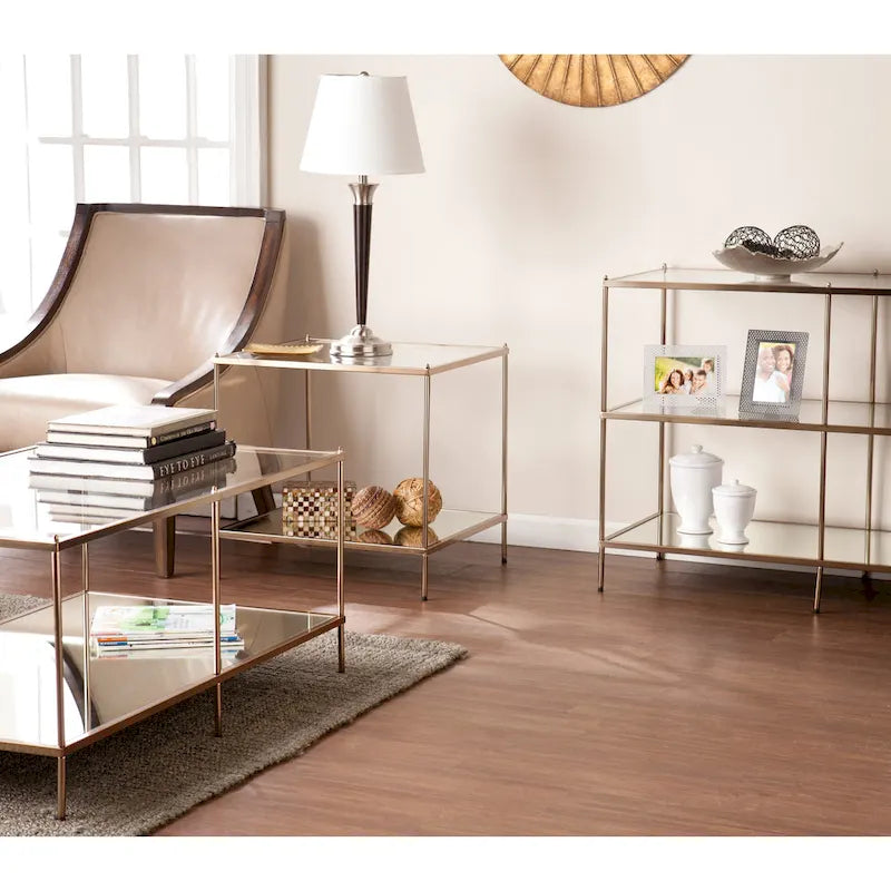 Tavolino da caffè rettangolare SEI Furniture Grant Goldtone con piano in vetro e ripiano inferiore