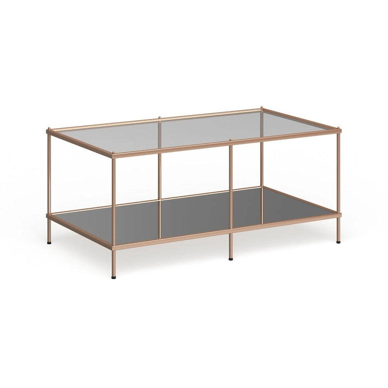 Tavolino da caffè rettangolare SEI Furniture Grant Goldtone con piano in vetro e ripiano inferiore