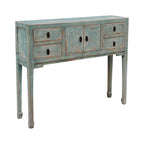 Consolle Artissance con 4 cassetti, 99 cm, color acquamarina anticato