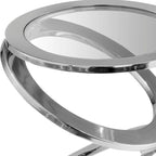 Tavolino rotondo astratto HomeRoots 17 in vetro trasparente e alluminio argento