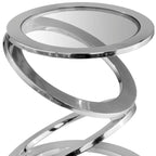 Tavolino rotondo astratto HomeRoots 17 in vetro trasparente e alluminio argento