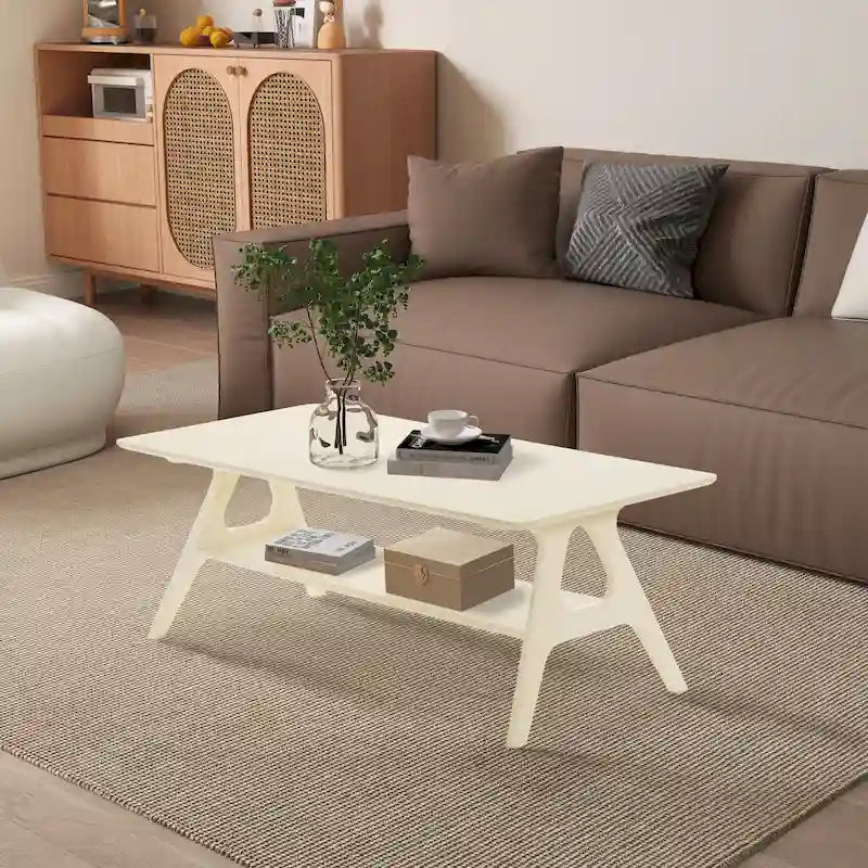Tavolino da caffè in legno Arona di Roundhill Furniture, stile moderno di metà secolo, con ripiano